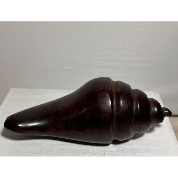 Wooden Conch Shell Hand Carved Polished Unique Decor Piece 7" Heavy Paperweight - Picture 10 of 10